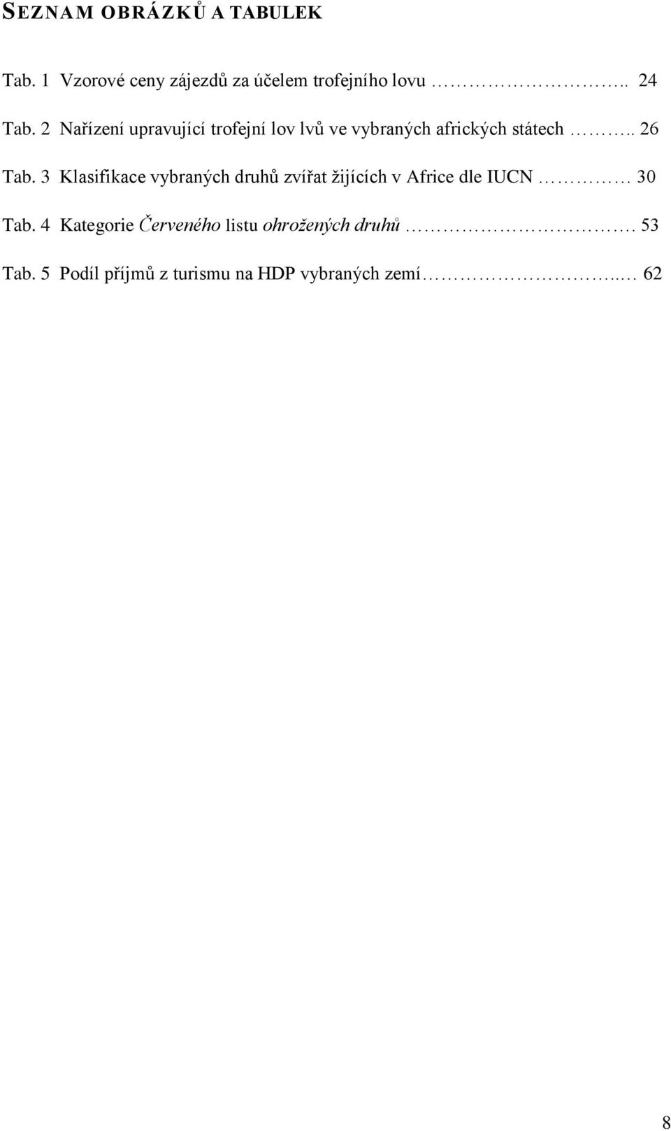 3 Klasifikace vybraných druhů zvířat žijících v Africe dle IUCN 30 Tab.