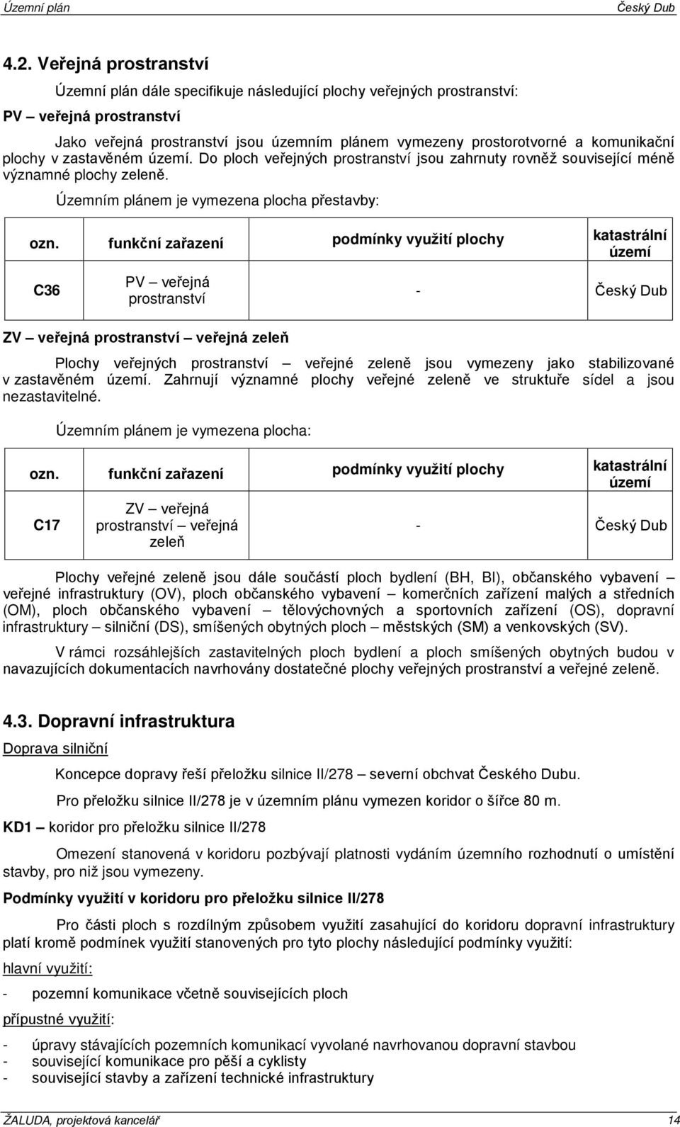 funkční zařazení pdmínky využití plchy katastrální území C36 PV veřejná prstranství - ZV veřejná prstranství veřejná zeleň Plchy veřejných prstranství veřejné zeleně jsu vymezeny jak stabilizvané v