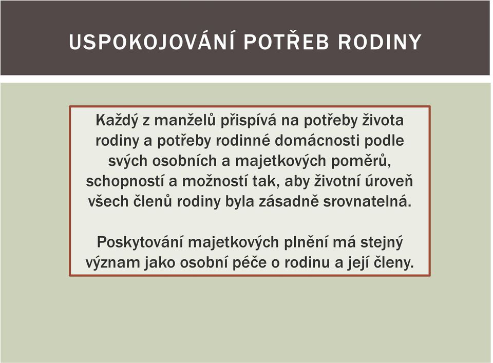 a možností tak, aby životní úroveň všech členů rodiny byla zásadně srovnatelná.