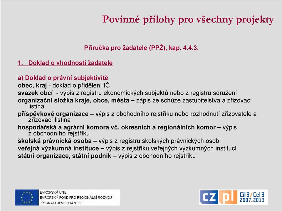 zápis ze schůze zastupitelstva a zřizovací listina příspěvkové organizace výpis z obchodního rejstříku nebo rozhodnutí zřizovatele a zřizovací listina hospodářská a agrární komora vč.