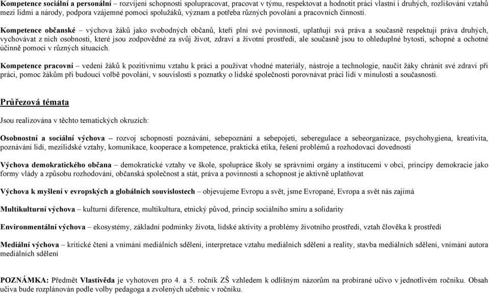 Kompetence občanské výchova žáků jako svobodných občanů, kteří plní své povinnosti, uplatňují svá práva a současně respektují práva druhých, vychovávat z nich osobnosti, které jsou zodpovědné za svůj