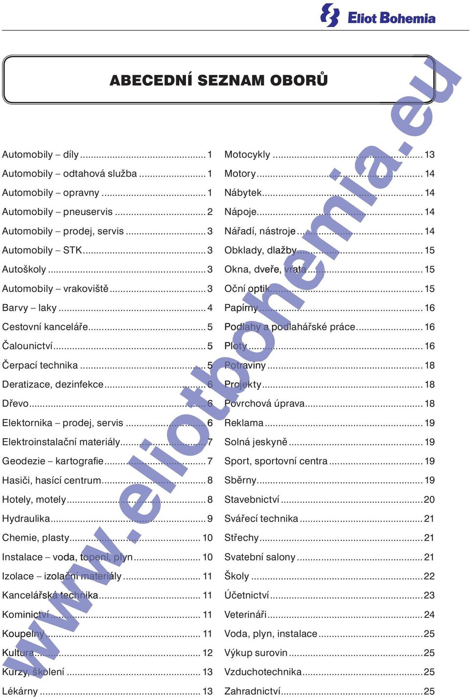 .. 7 Geodezie kartografie... 7 Hasiči, hasící centrum... 8 Hotely, motely... 8 Hydraulika... 9 Chemie, plasty... 10 Instalace voda, topení, plyn... 10 Izolace izolační materiály.