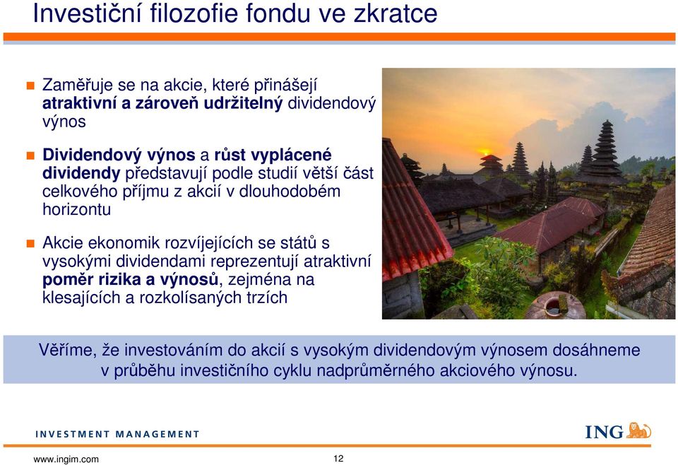 ekonomik rozvíjejících se států s vysokými dividendami reprezentují atraktivní poměr rizika a výnosů, zejména na klesajících a