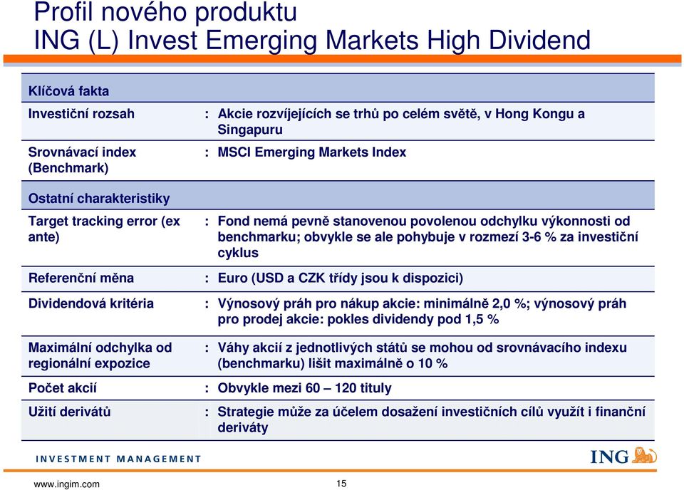 Markets Index Fond nemá pevně stanovenou povolenou odchylku výkonnosti od benchmarku; obvykle se ale pohybuje v rozmezí 3-6 % za investiční cyklus Euro (USD a CZK třídy jsou k dispozici) Výnosový