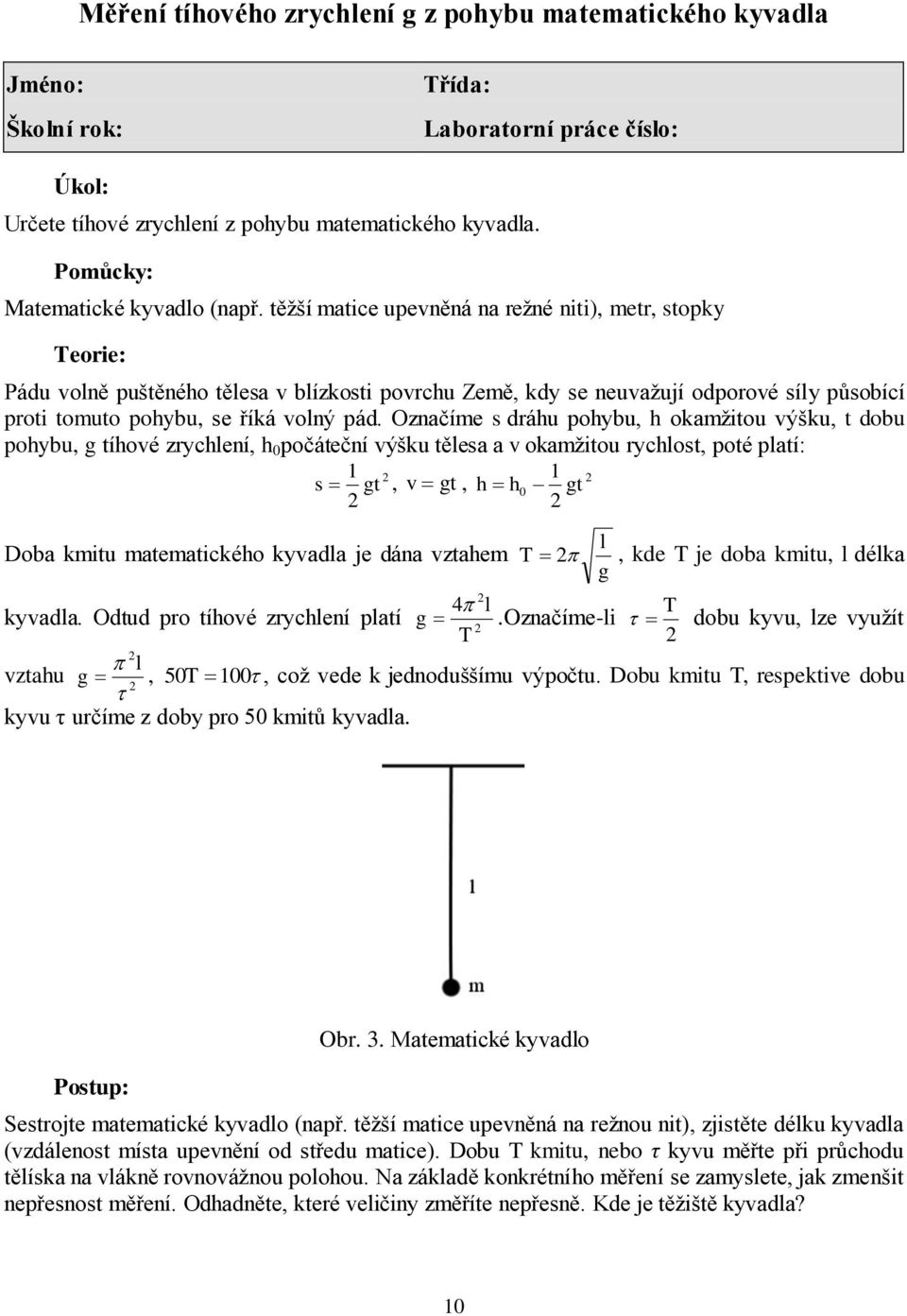 Několik nápadů o volném pádu. Pracovní listy - PDF Free Download