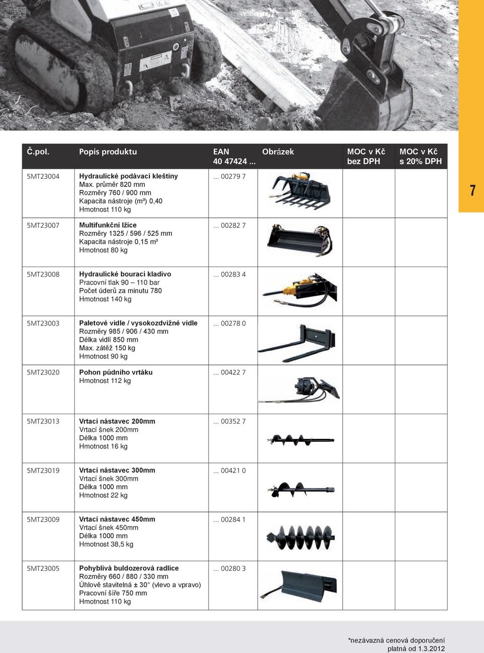 .. 00282 7 5MT23008 Hydraulické bourací kladivo Pracovní tlak 90 110 bar Počet úderů za minutu 780 Hmotnost 140 kg.