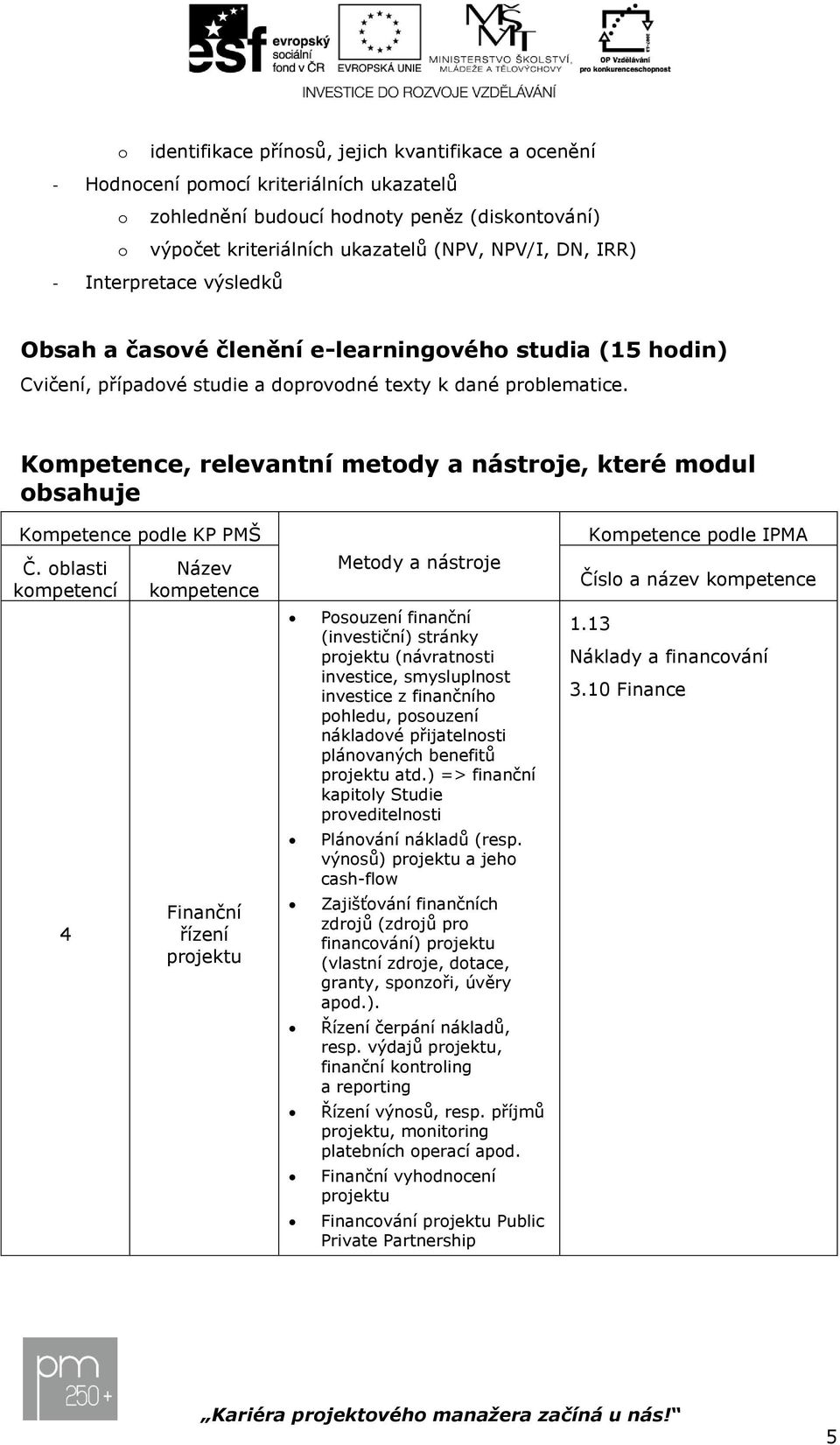 Kmpetence, relevantní metdy a nástrje, které mdul bsahuje Kmpetence pdle KP PMŠ Kmpetence pdle IPMA Č.