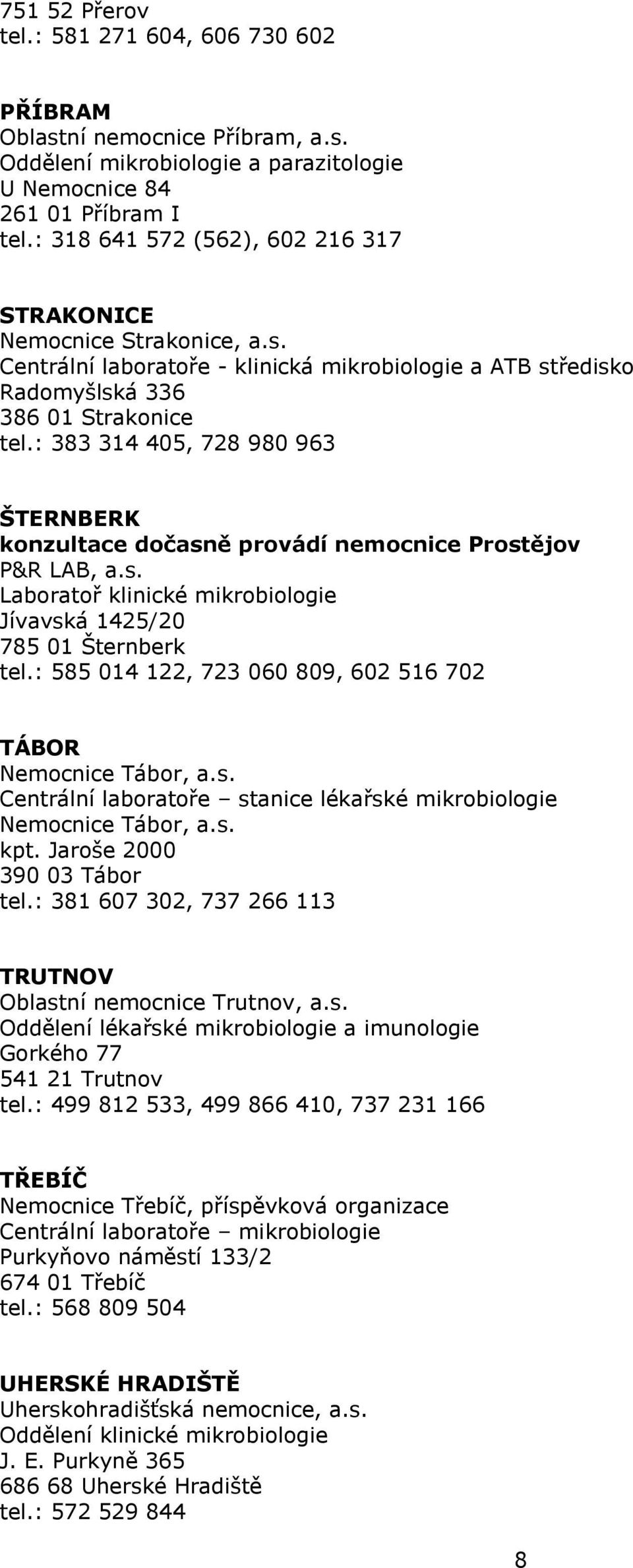 : 383 314 405, 728 980 963 ŠTERNBERK konzultace dočasně provádí nemocnice Prostějov P&R LAB, a.s. Laboratoř klinické mikrobiologie Jívavská 1425/20 785 01 Šternberk tel.