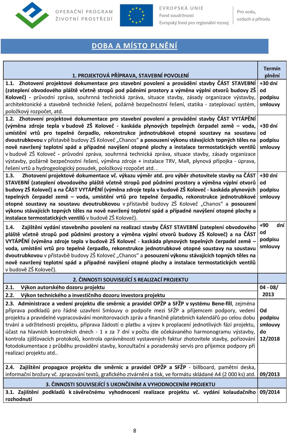 1. Zhotovení projektové dokumentace pro stavební povolení a provádění stavby ČÁST STAVEBNÍ (zateplení obvodového pláště včetně stropů pod půdními prostory a výměna výplní otvorů budovy ZŠ Koloveč) -