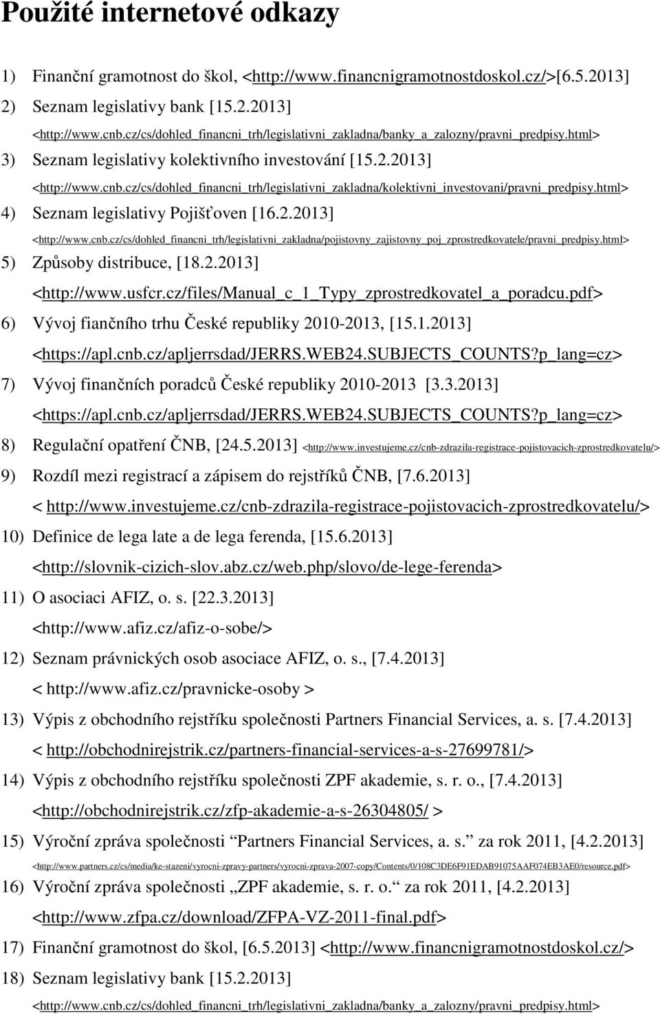 cz/cs/dohled_financni_trh/legislativni_zakladna/kolektivni_investovani/pravni_predpisy.html> 4) Seznam legislativy Pojišťoven [16.2.2013] <http://www.cnb.