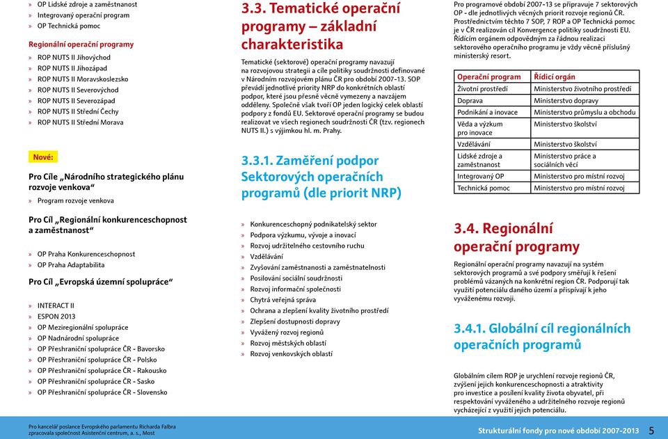 3. Tematické operační programy základní charakteristika Tematické (sektorové) operační programy navazují na rozvojovou strategii a cíle politiky soudržnosti definované v Národním rozvojovém plánu ČR
