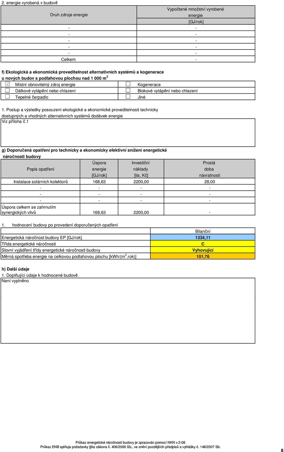 Postup a výsledky posouzení ekologické a ekonomické proveditelnosti technicky dostupných a vhodných alternativních systémů dodávek energie Viz příloha č.