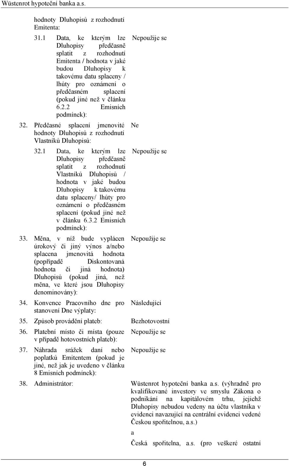 2.2 Emisních podmínek): 32. Předčasné splacení jmenovité hodnoty Dluhopisů z rozhodnutí Vlastníků Dluhopisů: 32.