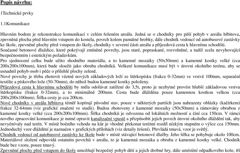 plochy před vstupem do školy, chodníky v severní části areálu a příjezdová cesta k hlavnímu schodišti.