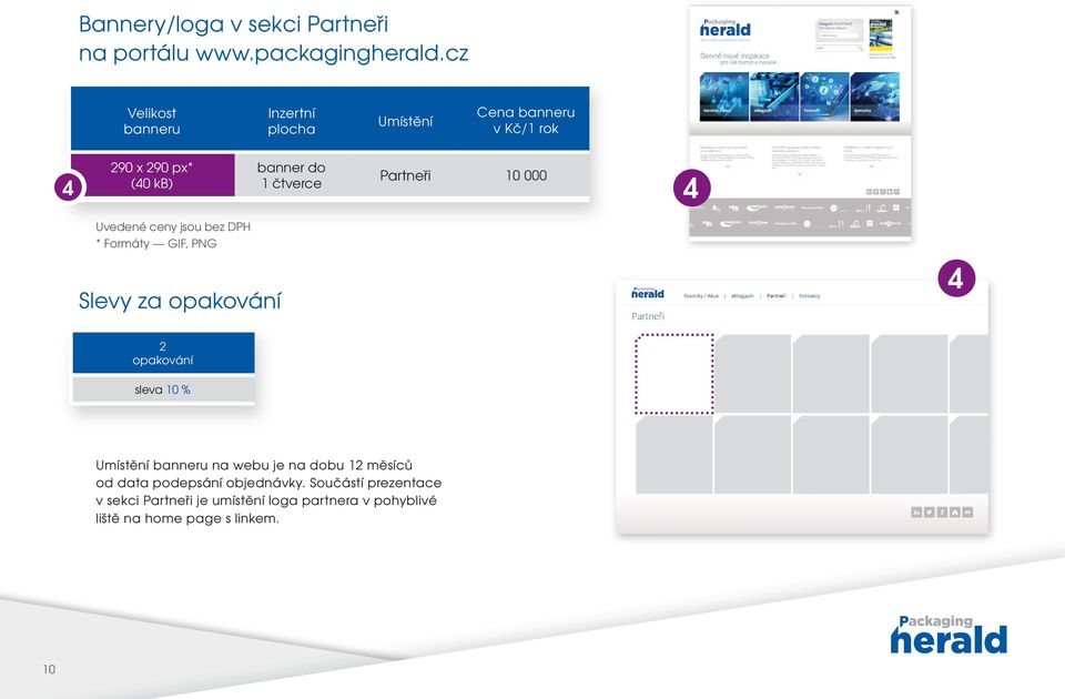 čtverce Partneři 10 000 4 Uvedené ceny jsou bez DPH * Formáty GIF, PNG Slevy za 4 sleva 10 % Umístění banneru