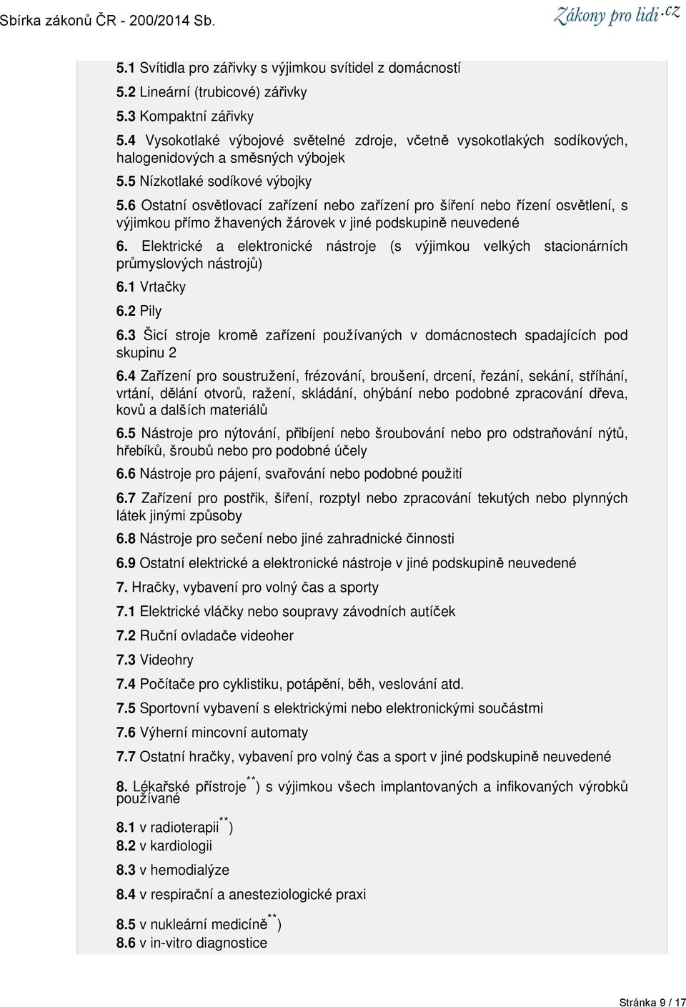 6 Ostatní osvětlovací zařízení nebo zařízení pro šíření nebo řízení osvětlení, s výjimkou přímo žhavených žárovek v jiné podskupině neuvedené 6.