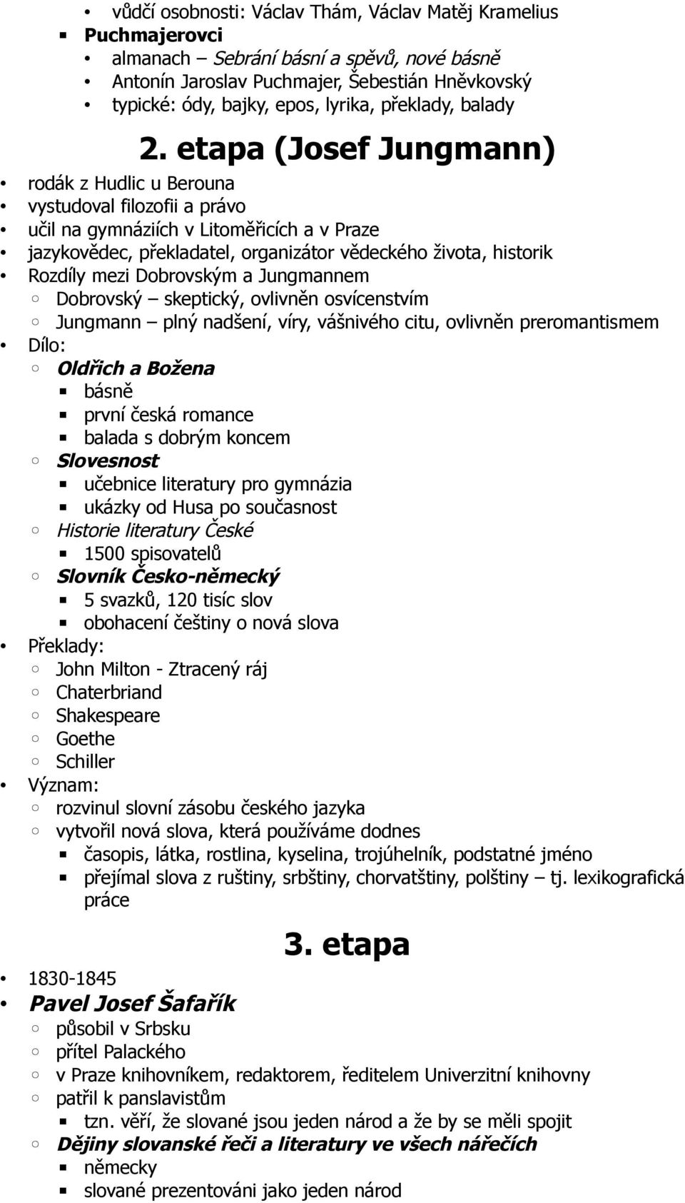 etapa (Josef Jungmann) rodák z Hudlic u Berouna vystudoval filozofii a právo učil na gymnáziích v Litoměřicích a v Praze jazykovědec, překladatel, organizátor vědeckého života, historik Rozdíly mezi