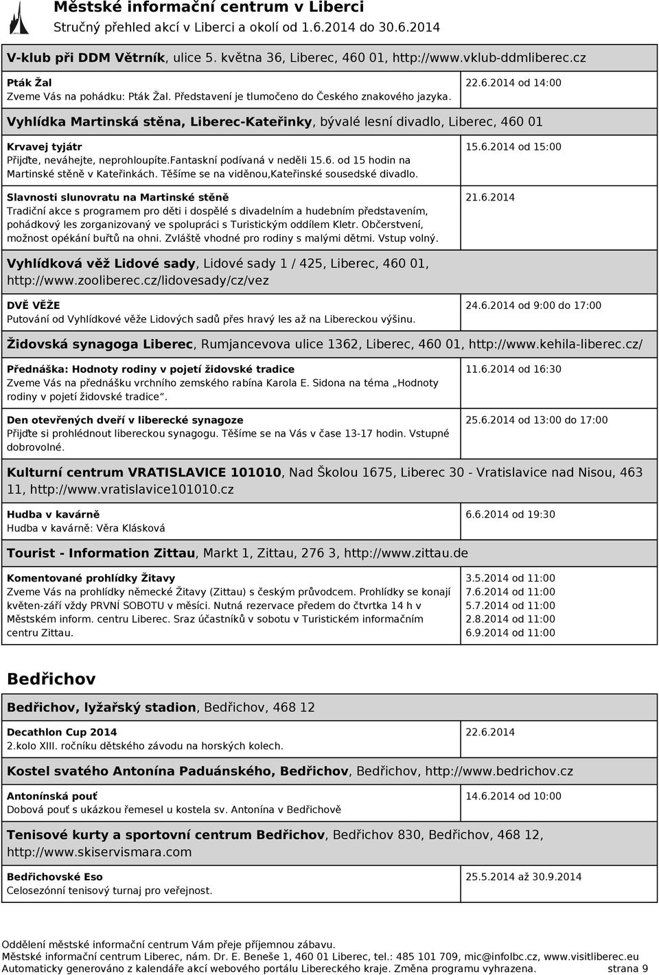 Slavnosti slunovratu na Martinské stěně Tradiční akce s programem pro děti i dospělé s divadelním a hudebním představením, pohádkový les zorganizovaný ve spolupráci s Turistickým oddílem Kletr.
