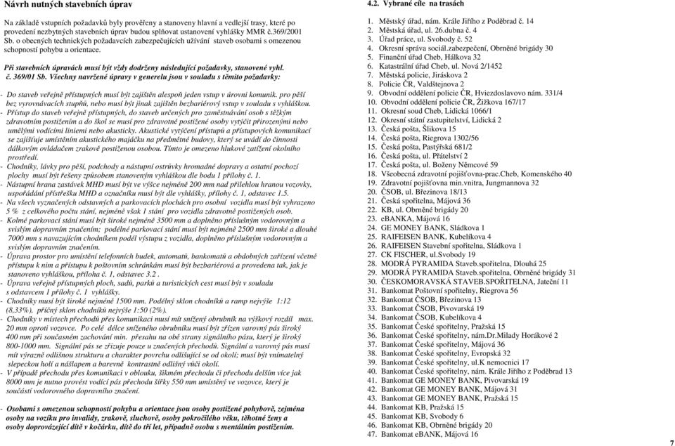 Při stavebních úpravách musí být vždy dodrženy následující požadavky, stanovené vyhl. č. 369/01 Sb.