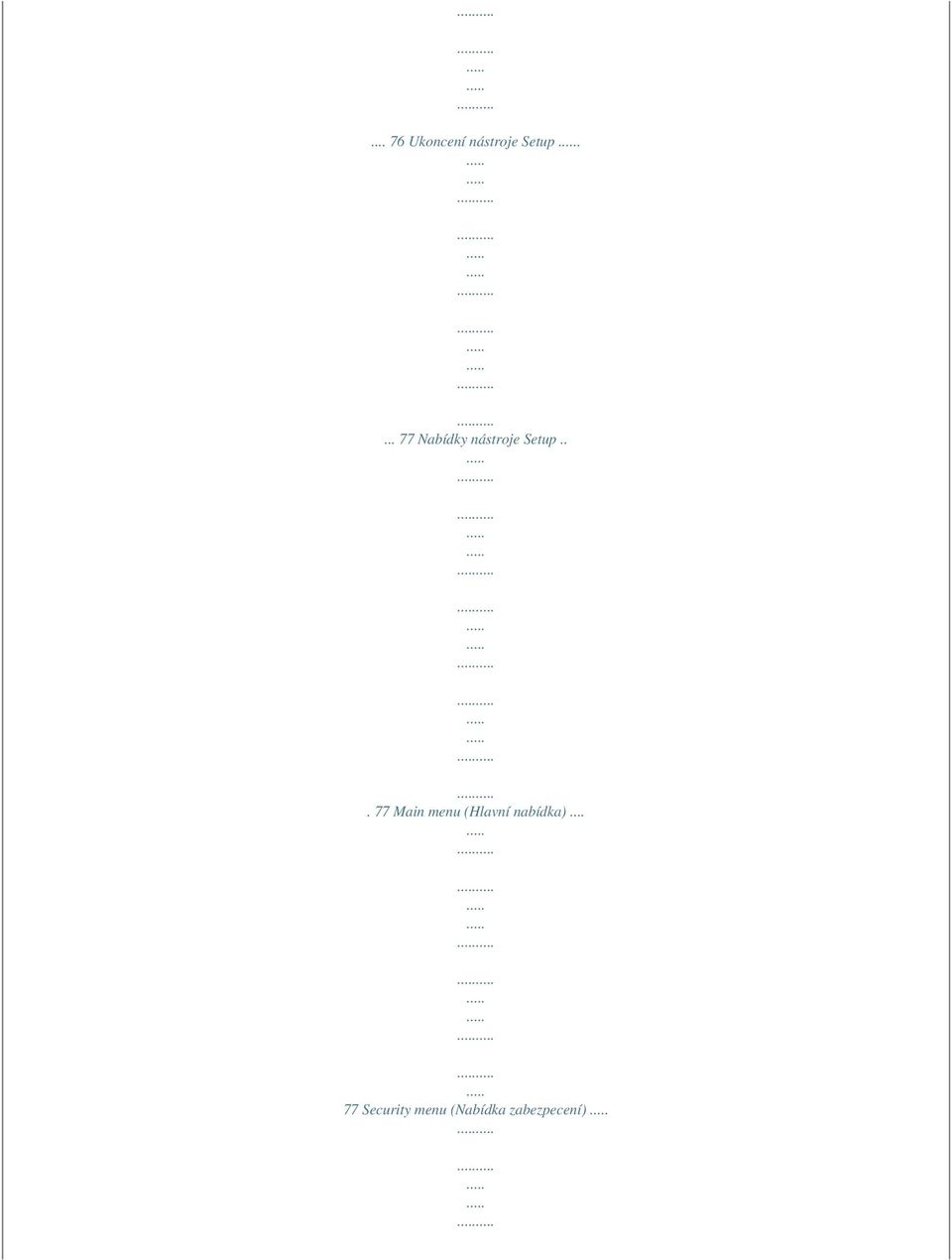 .. 77 Main menu (Hlavní nabídka).
