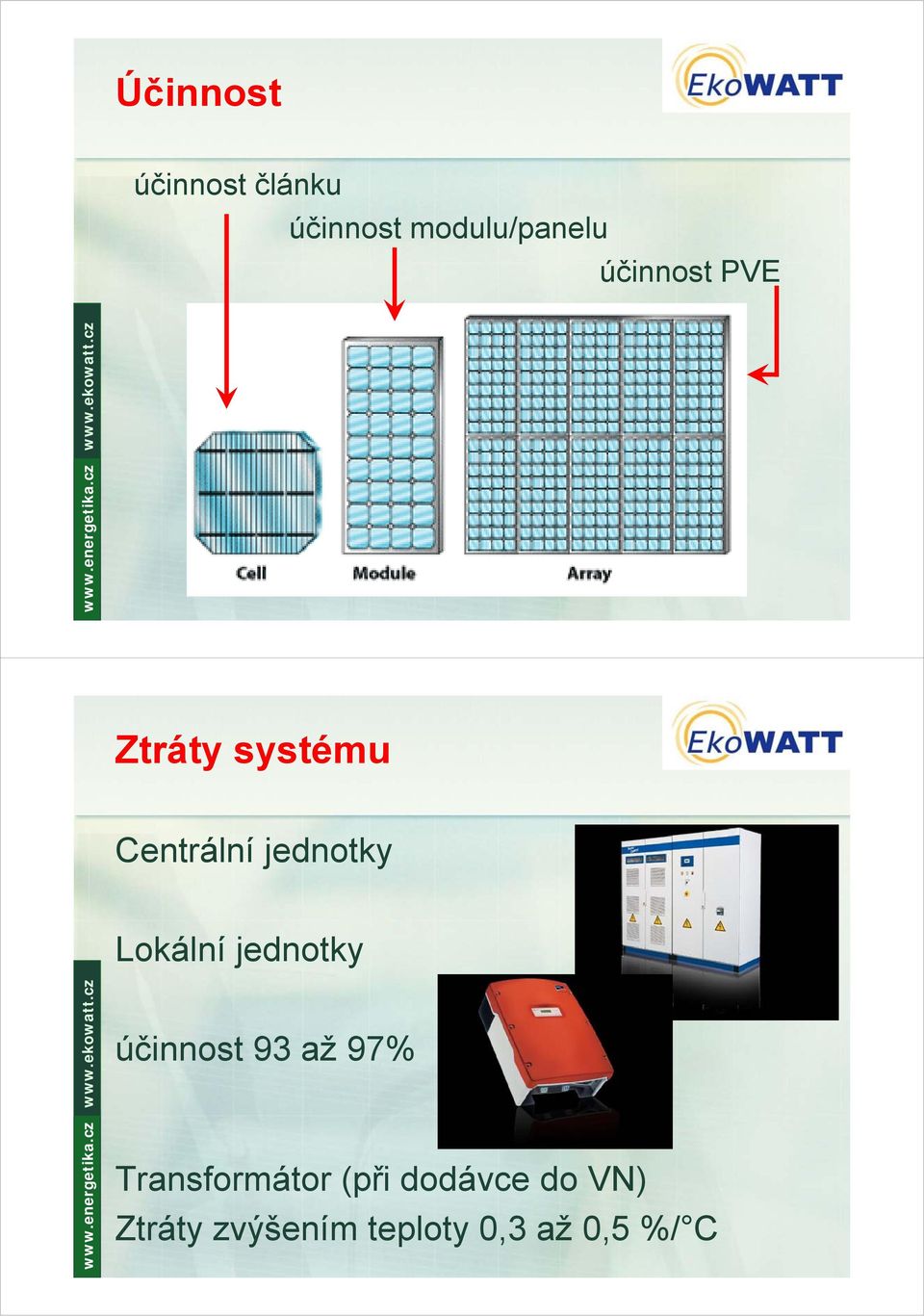 Lokální jednotky účinnost 93 až 97% Transformátor