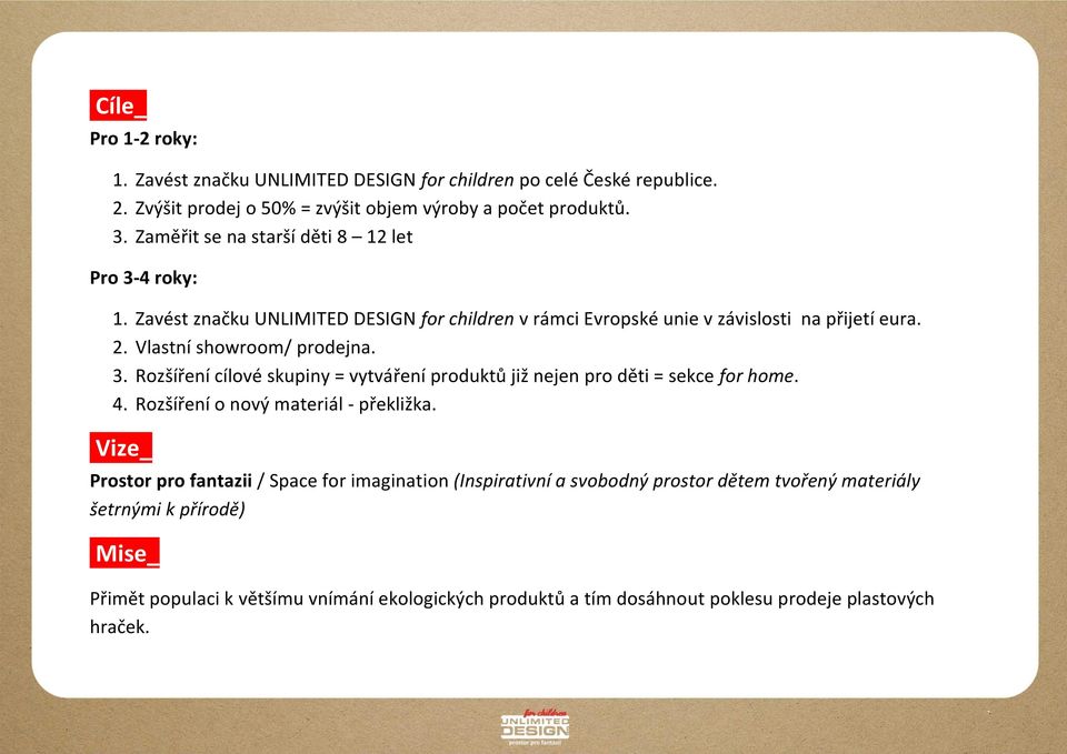 3. Rozšíření cílové skupiny = vytváření produktů již nejen pro děti = sekce for home. 4. Rozšíření o nový materiál - překližka.