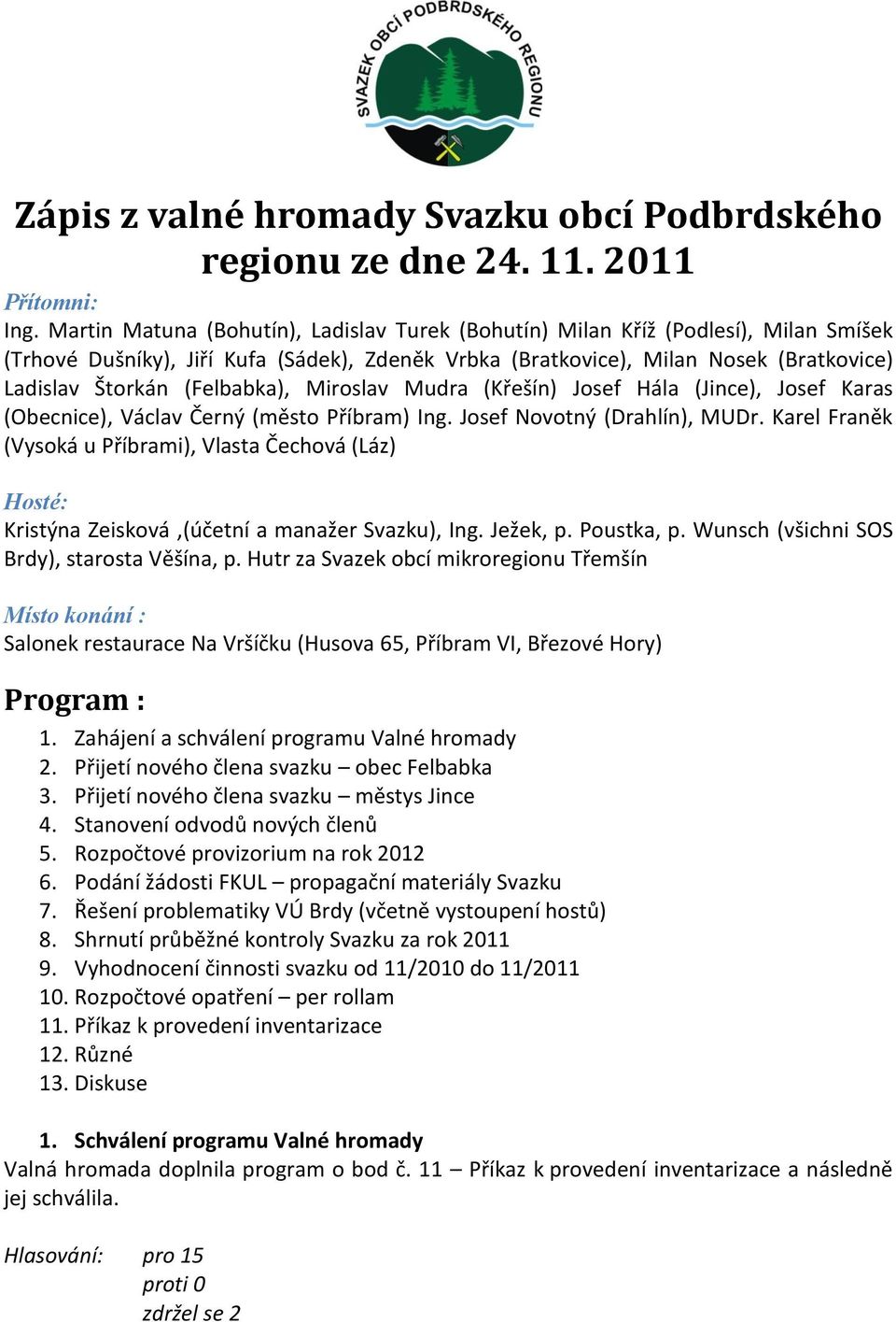 (Felbabka), Miroslav Mudra (Křešín) Josef Hála (Jince), Josef Karas (Obecnice), Václav Černý (město Příbram) Ing. Josef Novotný (Drahlín), MUDr.