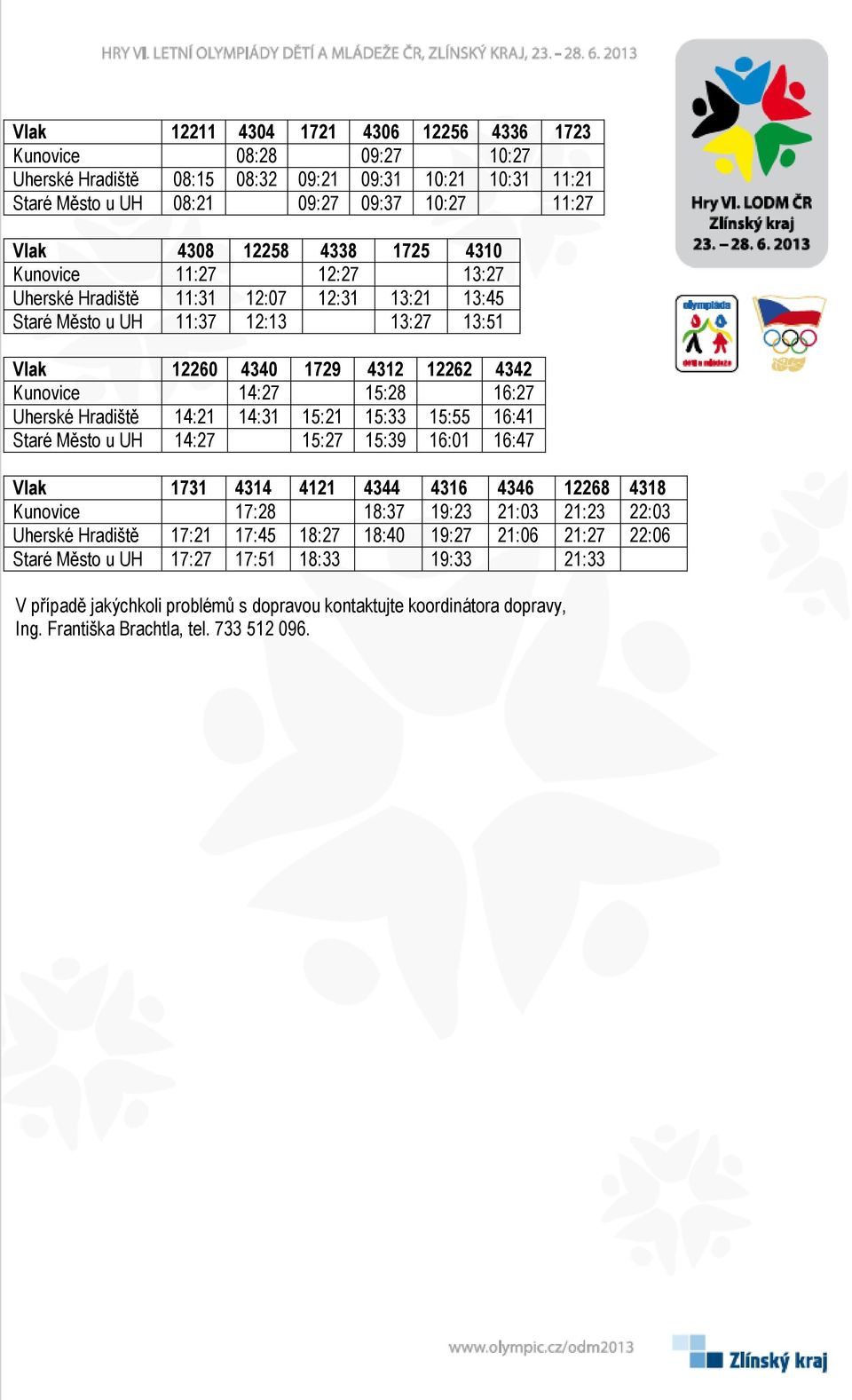 Hradiště 14:21 14:31 15:21 15:33 15:55 16:41 Staré Město u UH 14:27 15:27 15:39 16:01 16:47 Vlak 1731 4314 4121 4344 4316 4346 12268 4318 Kunovice 17:28 18:37 19:23 21:03 21:23 22:03 Uherské Hradiště