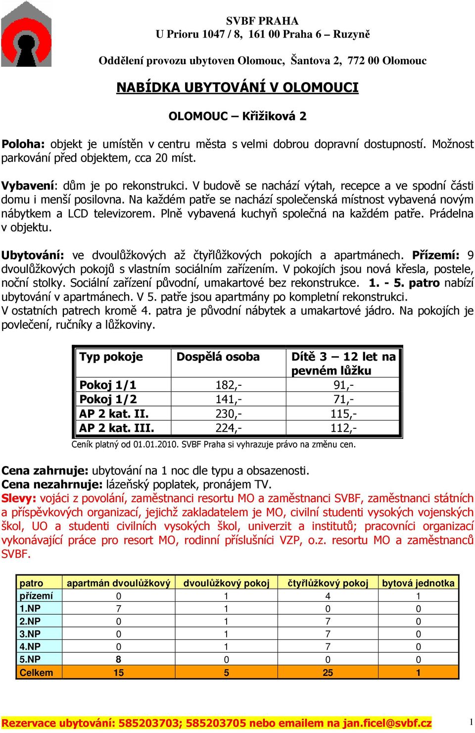 Na každém patře se nachází společenská místnost vybavená novým nábytkem a LCD televizorem. Plně vybavená kuchyň společná na každém patře. Prádelna v objektu.