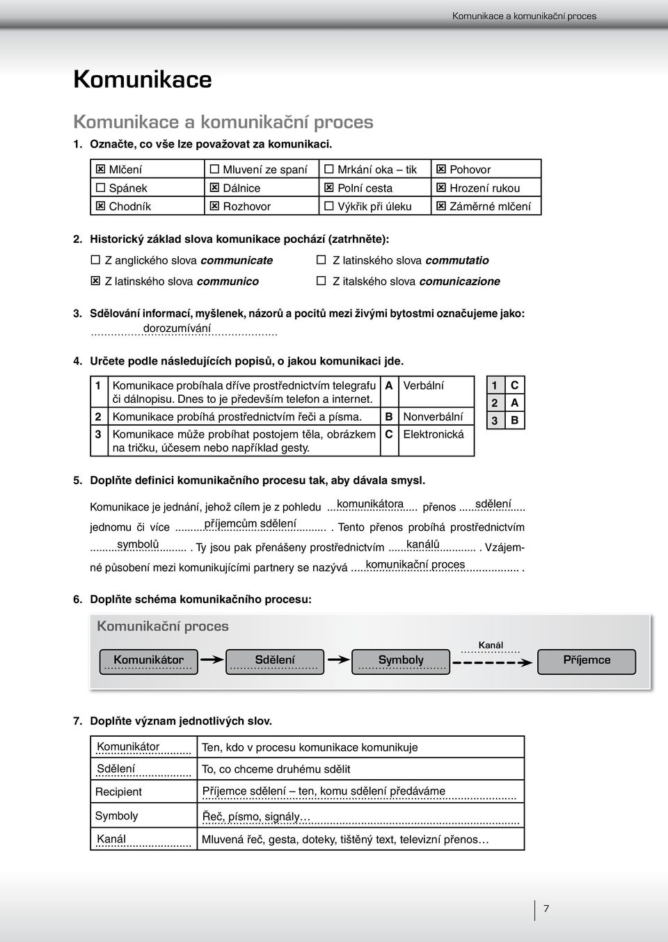 Historický základ slova komunikace pochází (zatrhněte): Z anglického slova communicate Z latinského slova communico Z latinského slova commutatio Z italského slova comunicazione 3.