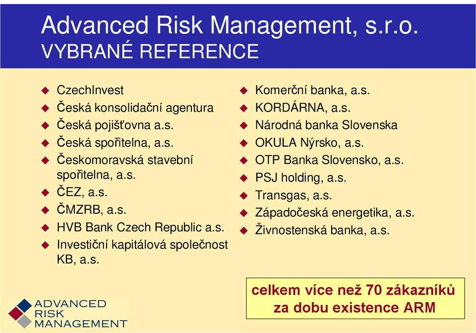 s. Komerční banka, a.s. KORDÁRNA, a.s. Národná banka Slovenska OKULA Nýrsko, a.s. OTP Banka Slovensko, a.s. PSJ holding, a.s. Transgas, a.