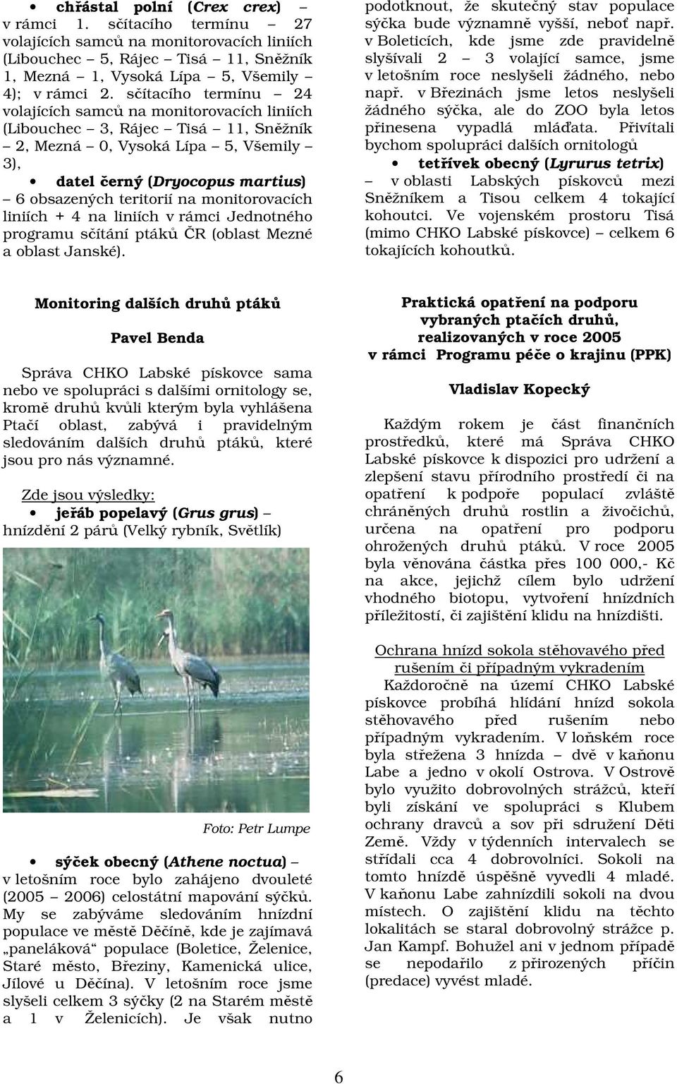 monitorovacích liniích + 4 na liniích v rámci Jednotného programu sčítání ptáků ČR (oblast Mezné a oblast Janské). podotknout, že skutečný stav populace sýčka bude významně vyšší, neboť např.