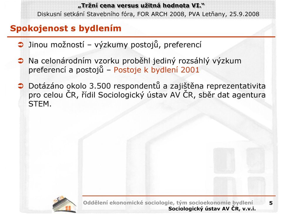 Postoje k bydlení 2001 Dotázáno okolo 3.