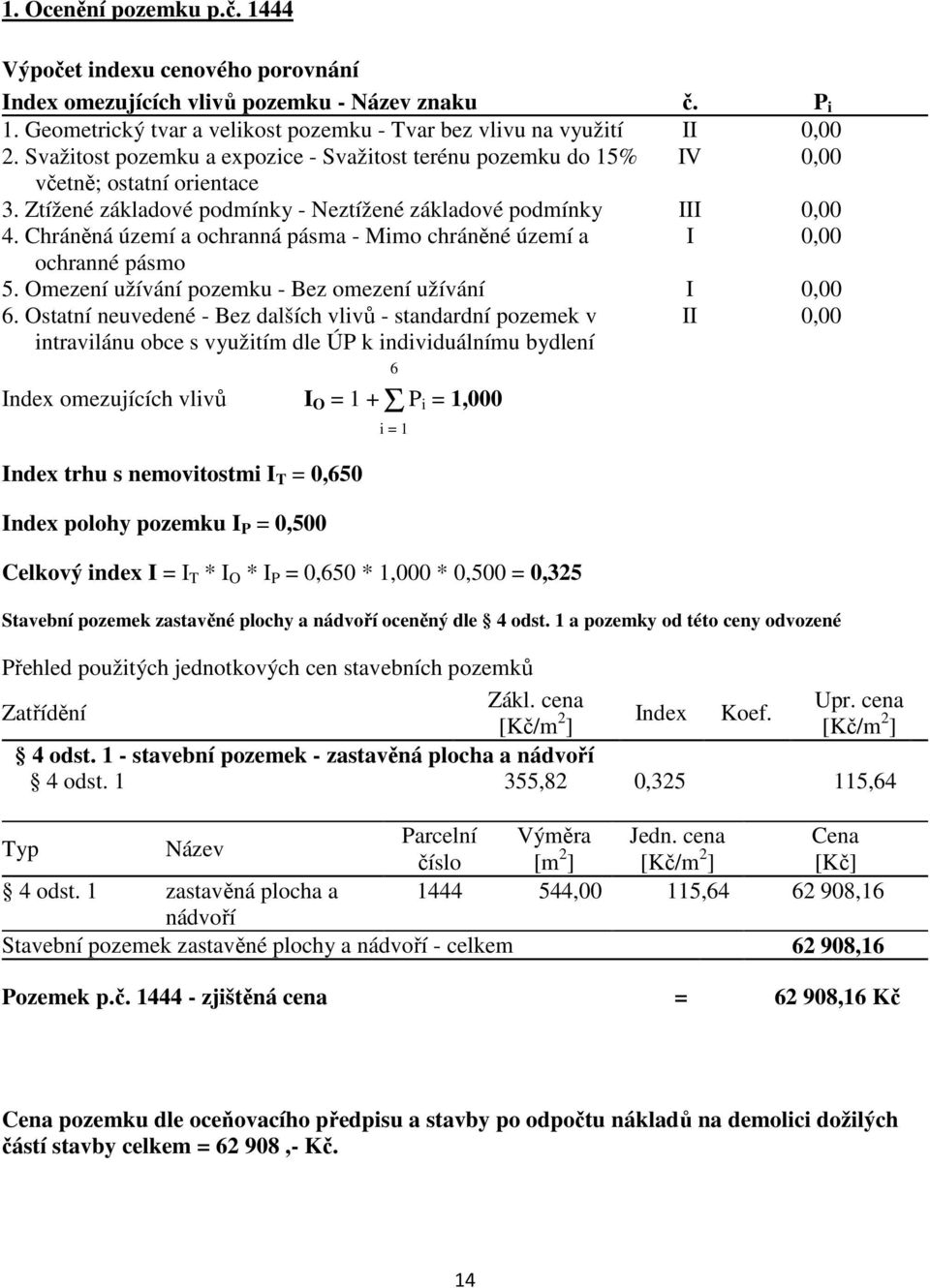 Chráněná území a ochranná pásma - Mimo chráněné území a I 0,00 ochranné pásmo 5. Omezení užívání pozemku - Bez omezení užívání I 0,00 6.