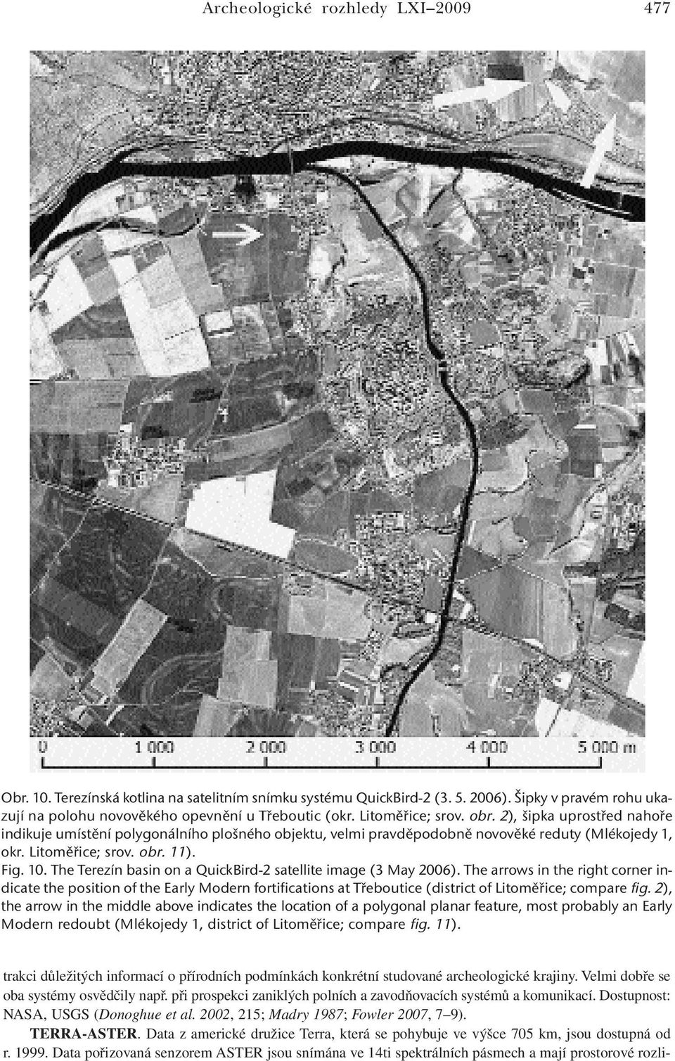 The Terezín basin on a QuickBird-2 satellite image (3 May 2006).