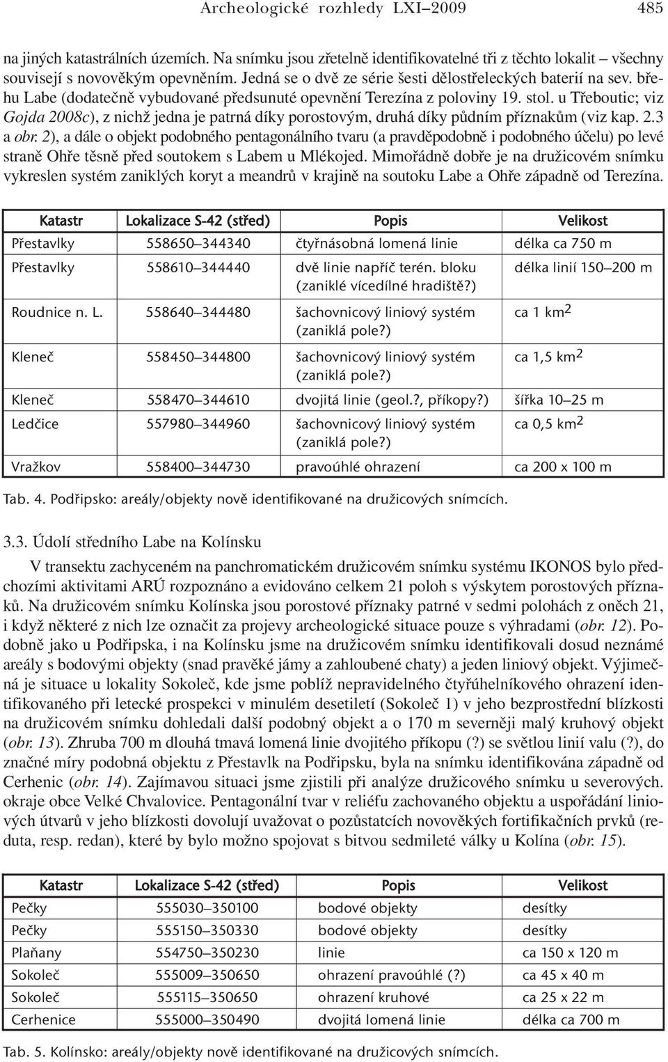 u Třeboutic; viz Gojda 2008c), z nichž jedna je patrná díky porostovým, druhá díky půdním příznakům (viz kap. 2.3 a obr.