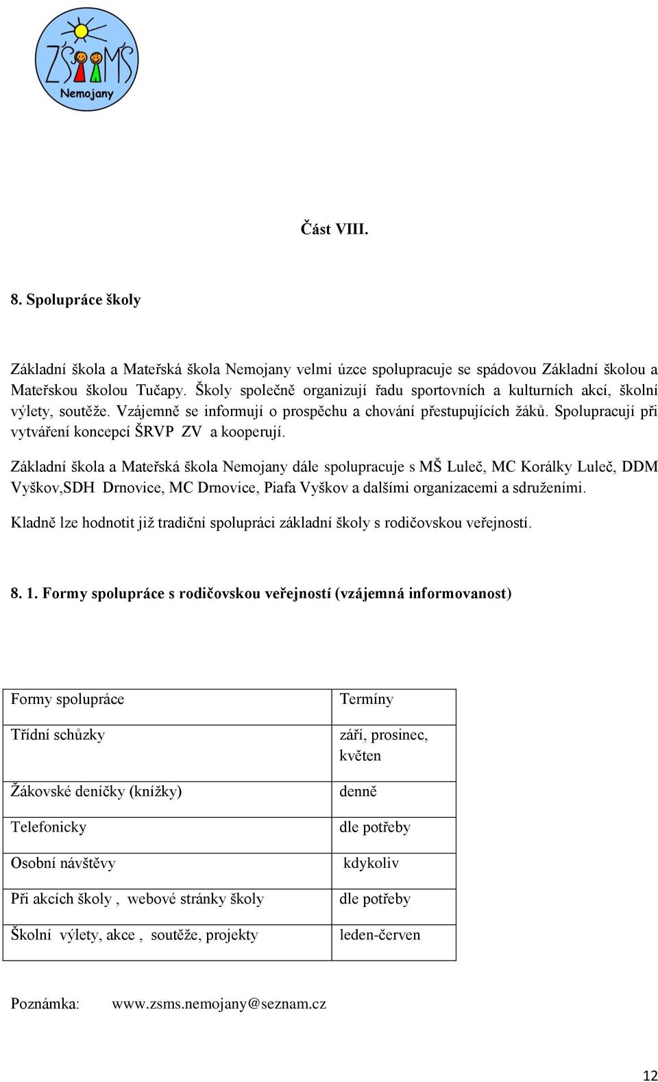 Spolupracují při vytváření koncepcí ŠRVP ZV a kooperují.