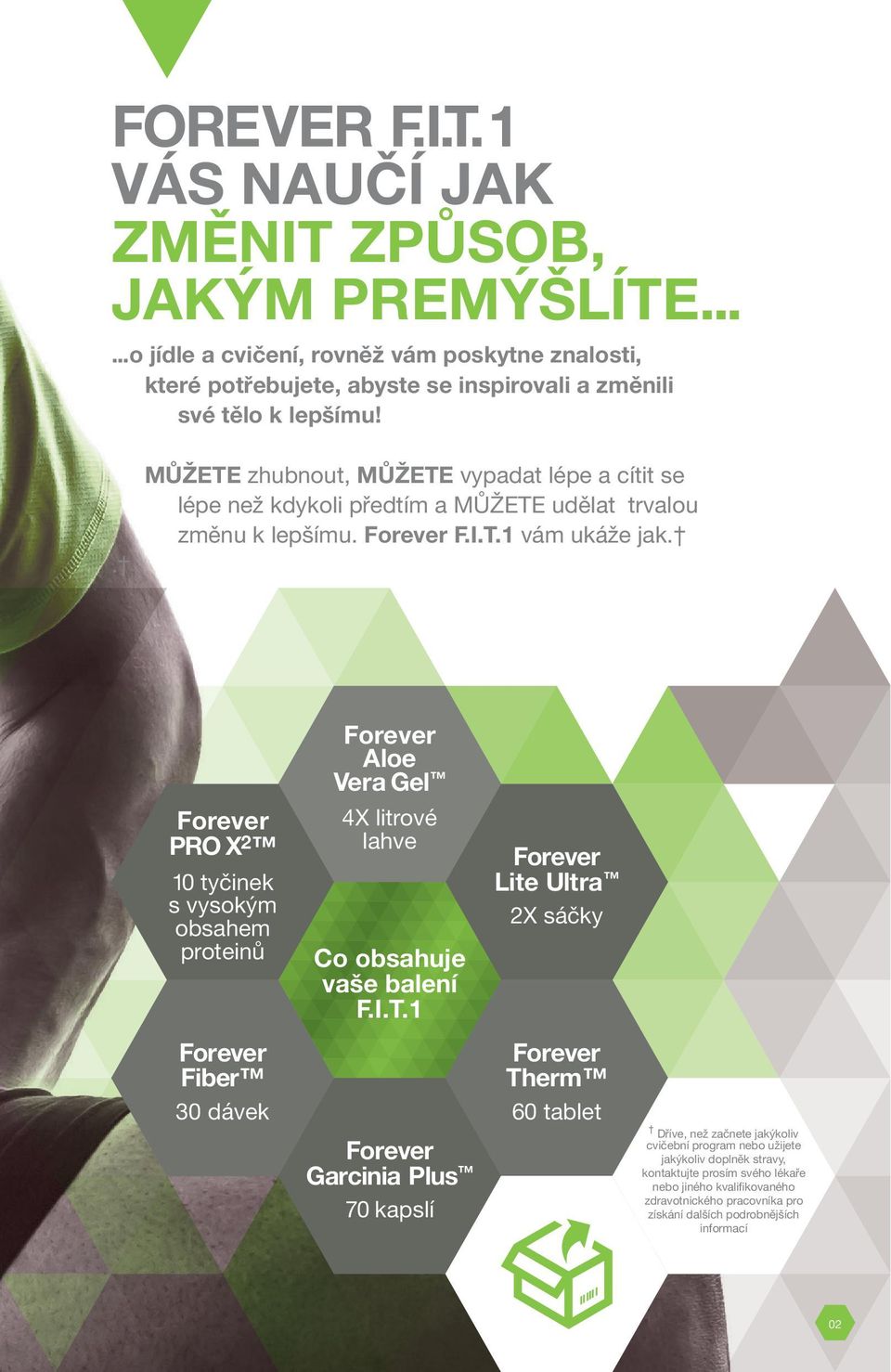 Forever PRO X 2 10 tyčinek s vysokým obsahem proteinů Forever Fiber 30 dávek Forever Aloe Vera Gel 4X litrové lahve Co obsahuje vaše balení F.I.T.