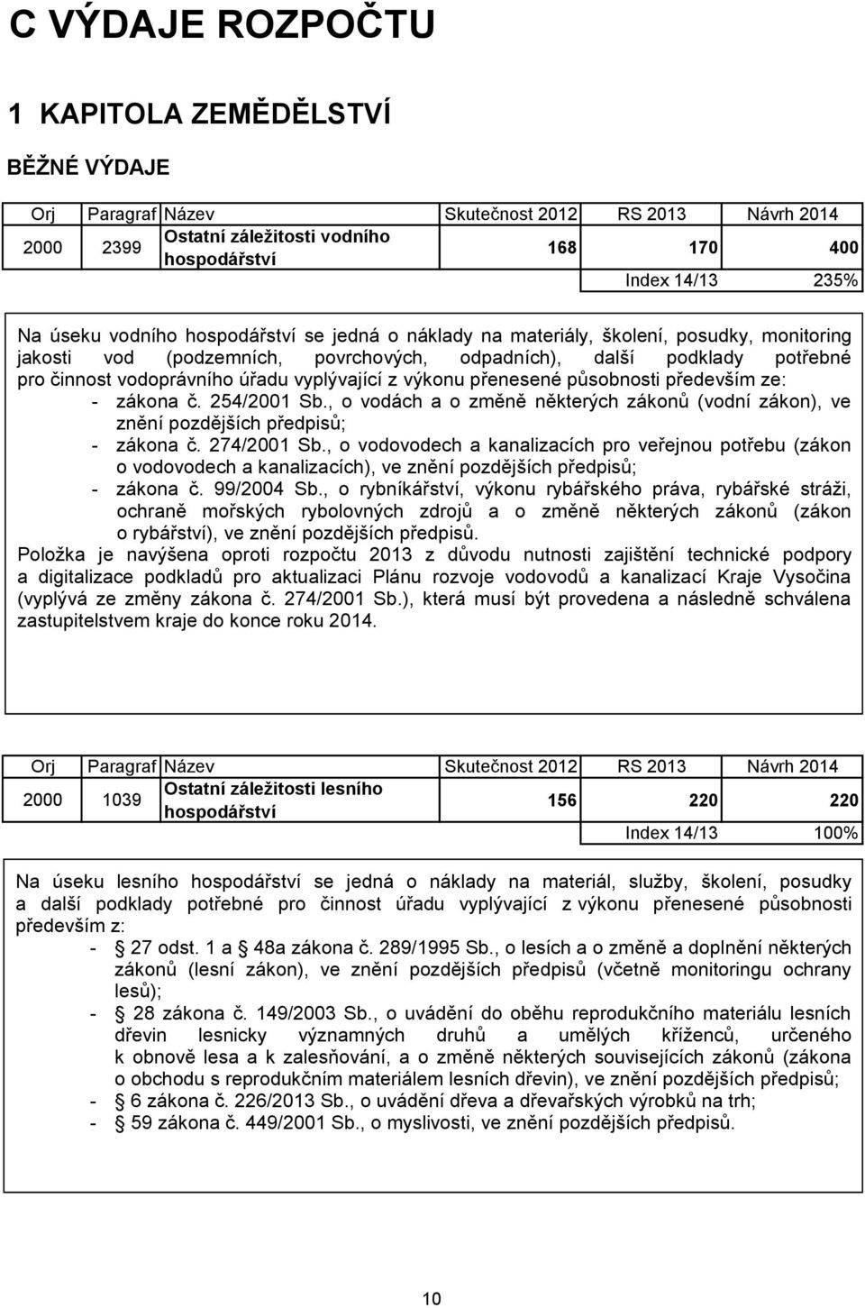 č. 254/2001 Sb., o vodách a o změně některých zákonů (vodní zákon), ve znění pozdějších předpisů; - zákona č. 274/2001 Sb.
