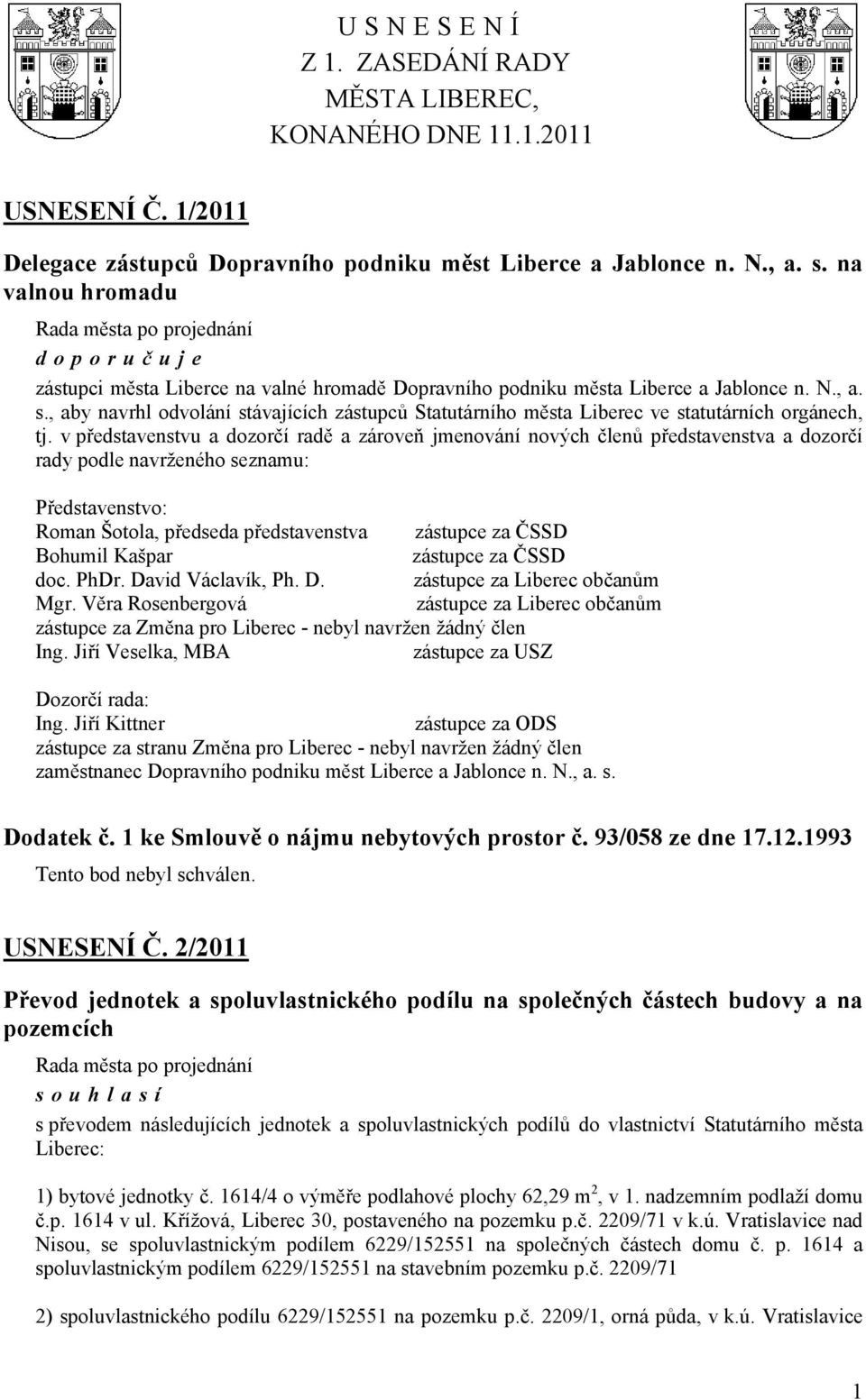 , aby navrhl odvolání stávajících zástupců Statutárního města Liberec ve statutárních orgánech, tj.