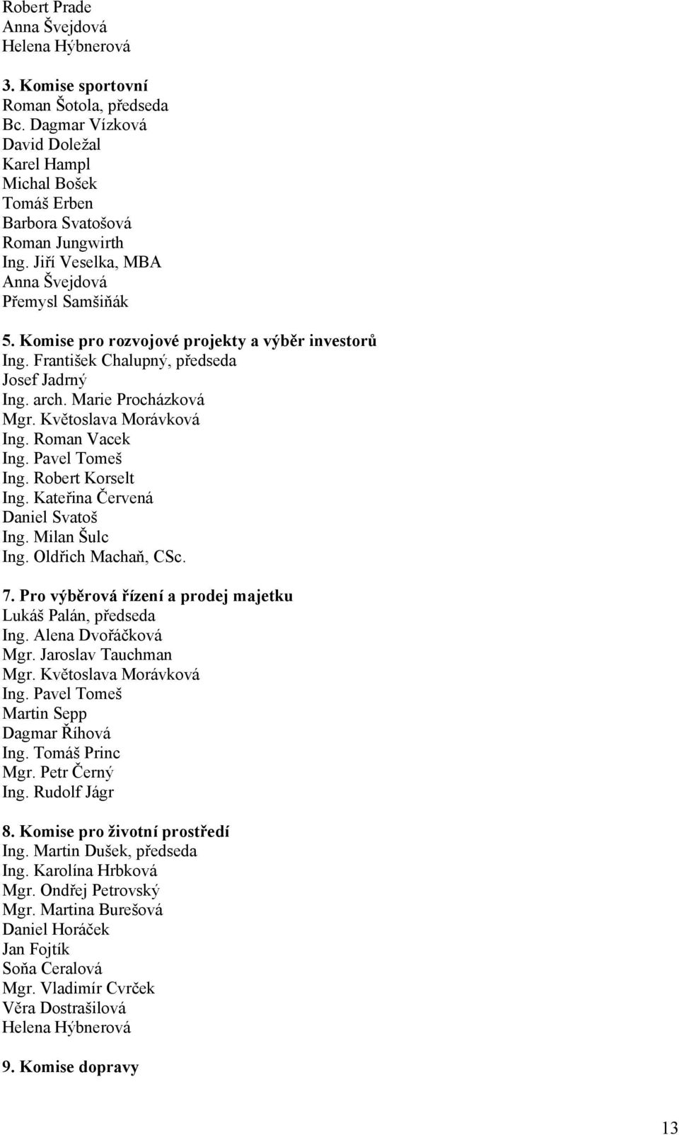 Květoslava Morávková Ing. Roman Vacek Ing. Pavel Tomeš Ing. Robert Korselt Ing. Kateřina Červená Daniel Svatoš Ing. Milan Šulc Ing. Oldřich Machaň, CSc. 7.