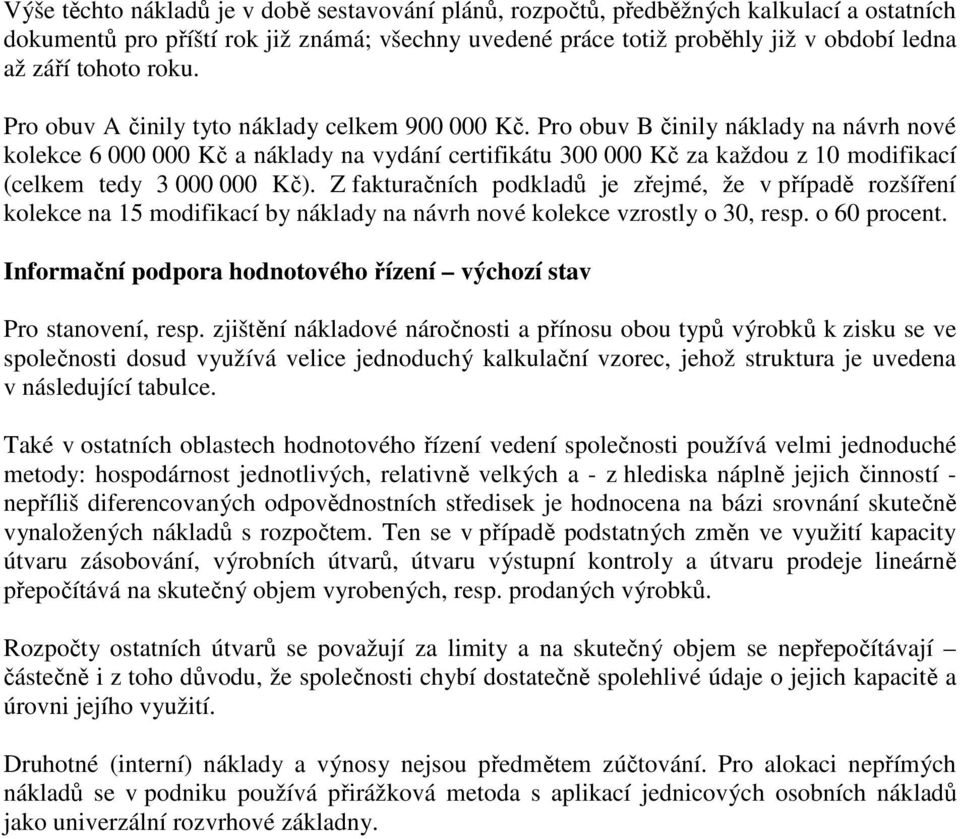 Pro obuv B činily náklady na návrh nové kolekce 6 000 000 Kč a náklady na vydání certifikátu 300 000 Kč za každou z 10 modifikací (celkem tedy 3 000 000 Kč).