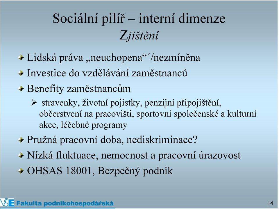 občerstvení na pracovišti, sportovní společenské a kulturní akce, léčebné programy Pružná