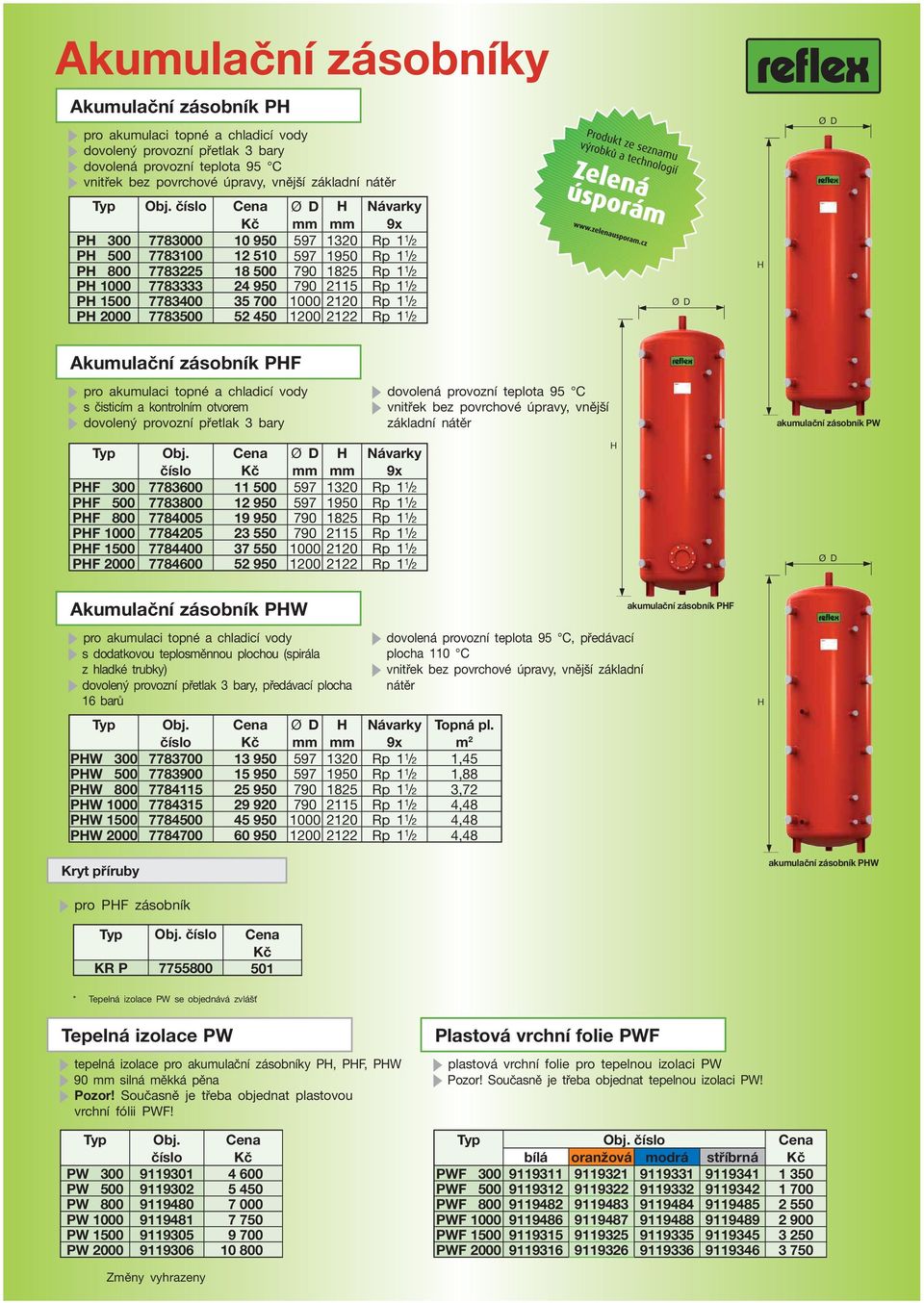 1500 7783400 35 700 1000 2120 Rp 1 1 /2 P 2000 7783500 52 450 1200 2122 Rp 1 1 /2 Akumulační zásobník PF pro akumulaci topné a chladicí vody s čisticím a kontrolním otvorem dovolený provozní přetlak