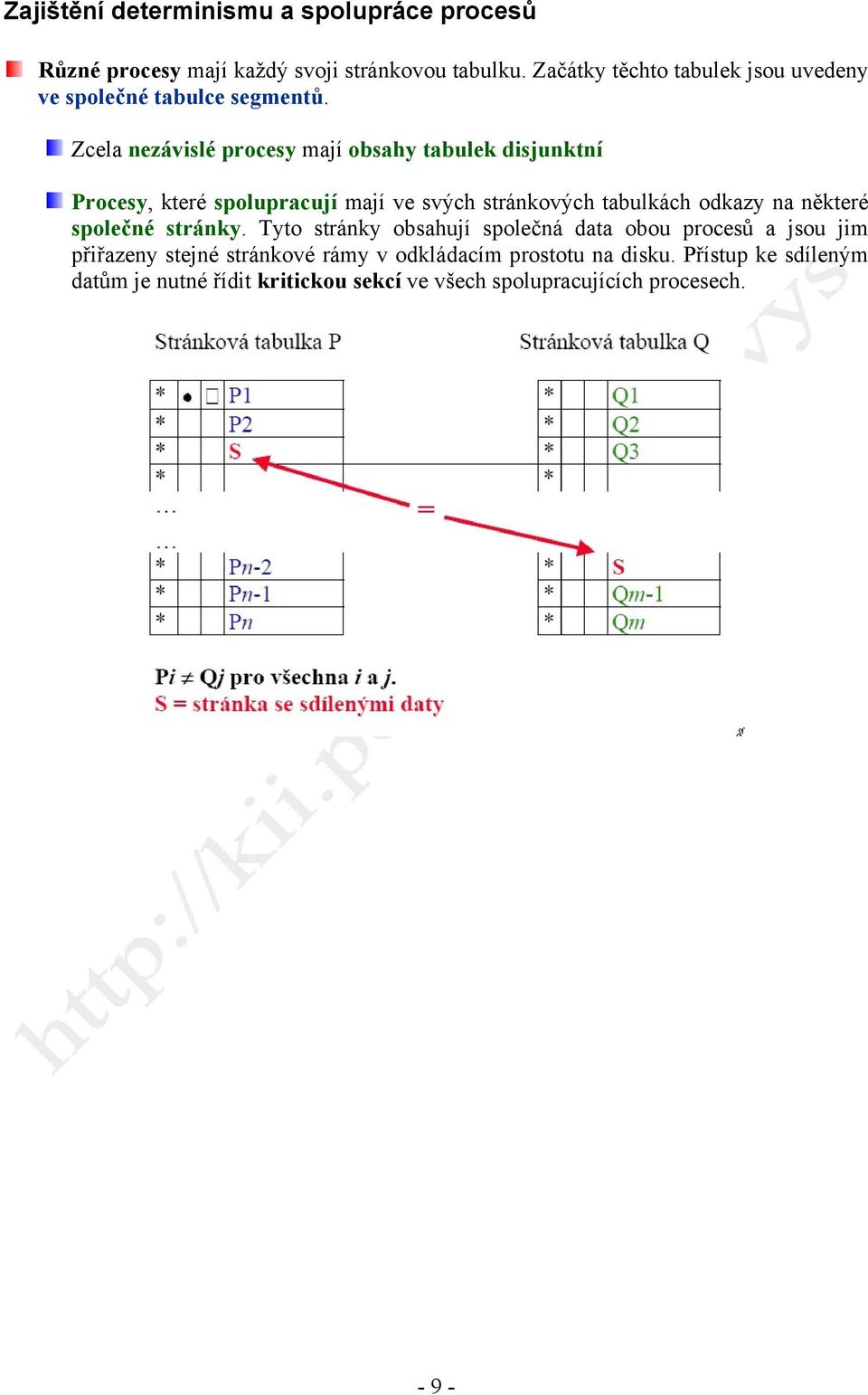 Zcela nezávislé procesy mají obsahy tabulek disjunktní Procesy, které spolupracují mají ve svých stránkových tabulkách odkazy na