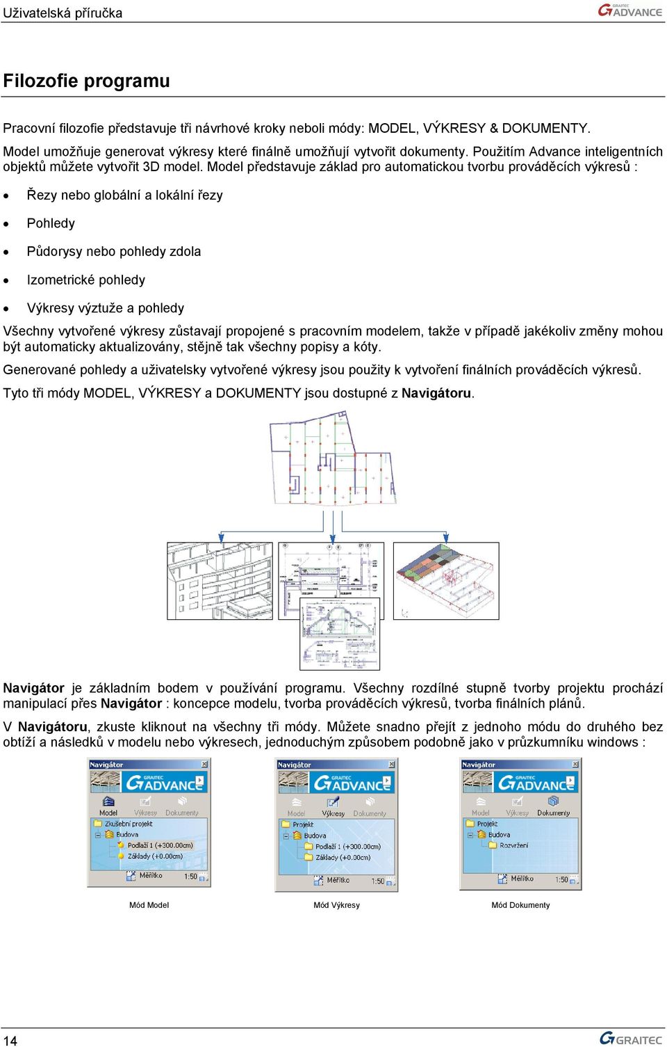 Model představuje základ pro automatickou tvorbu prováděcích výkresů : Řezy nebo globální a lokální řezy Pohledy Půdorysy nebo pohledy zdola Izometrické pohledy Výkresy výztuže a pohledy Všechny