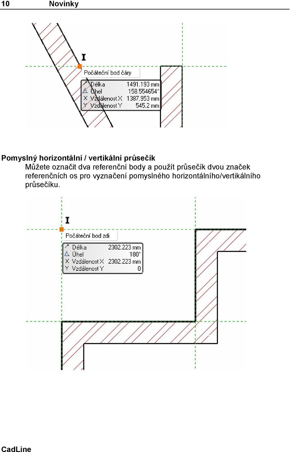 použít průsečík dvou značek referenčních os pro