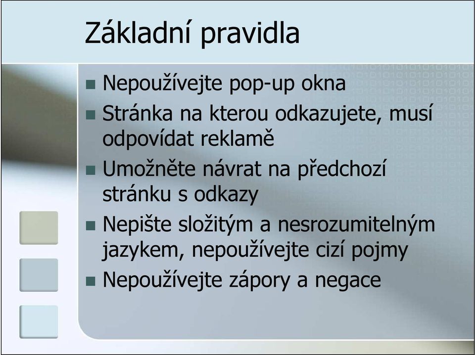 na předchozí stránku s odkazy Nepište složitým a