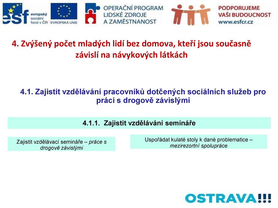 Zajistit vzdělávání pracovníků dotčených sociálních služeb pro práci s drogově