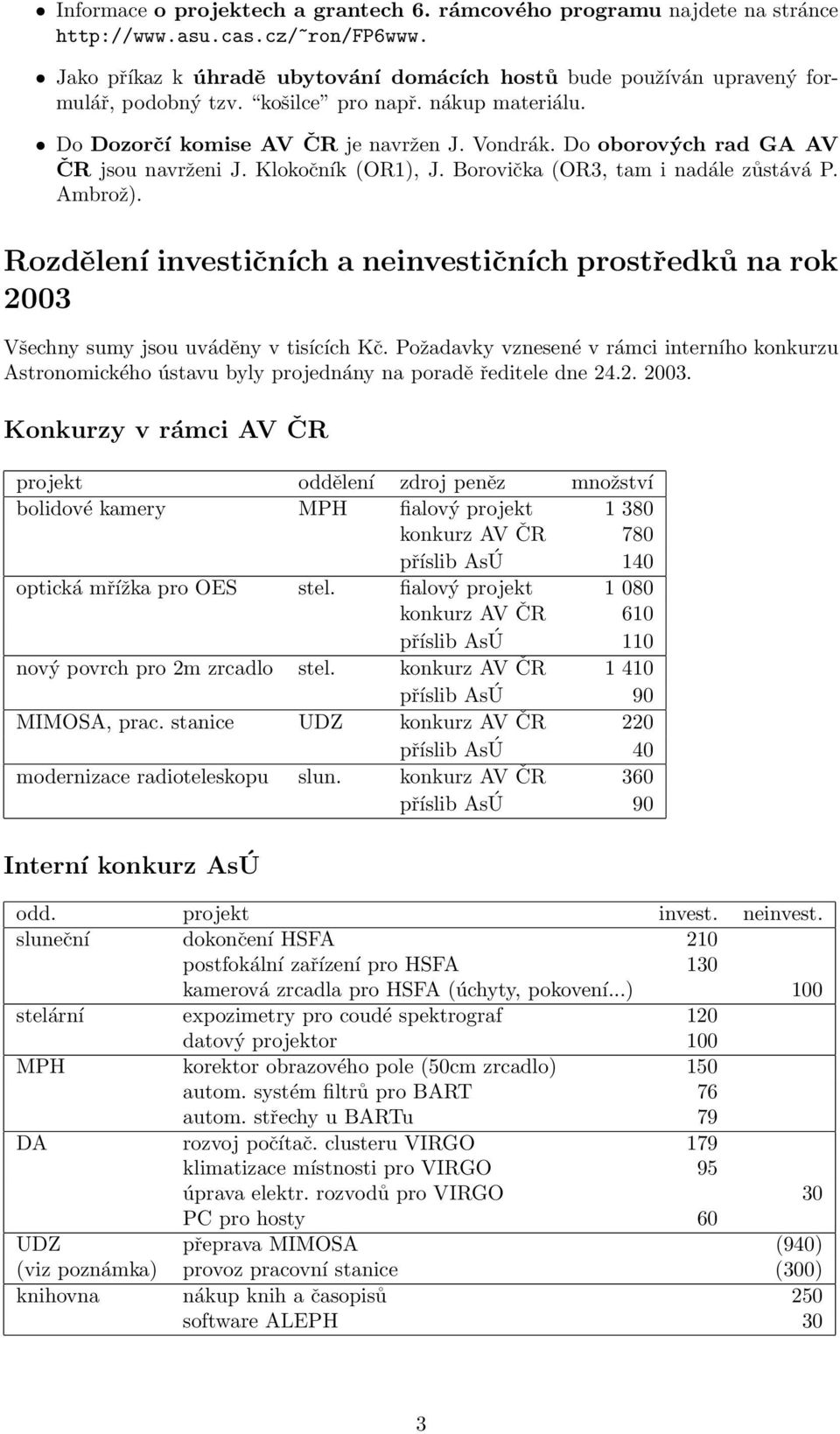 Do oborových rad GA AV ČR jsou navrženi J. Klokočník (OR1), J. Borovička (OR3, tam i nadále zůstává P. Ambrož).